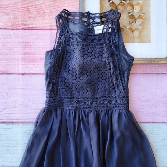 Self-Portrait Navy Blue Lace Crochet Sleeveless Boho A-line‎ Mini Dress Size 4 - Picture 4 of 5